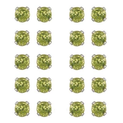 Sterling Silver 2.4ct Peridot 3mm Stud Earrings, Set of 10