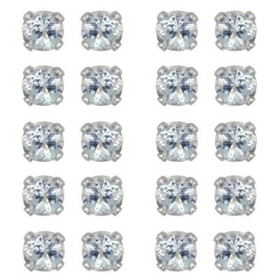 Sterling Silver 6ct Blue Topaz 4mm Stud Earrings, Set of 10