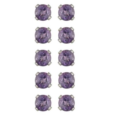 Sterling Silver 2.5ct Amethyst 4mm Stud Earrings, Set of 5