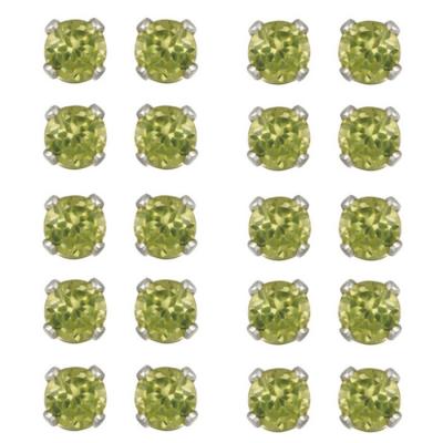 Sterling Silver 5.6ct Peridot 4mm Stud Earrings, Set of 10
