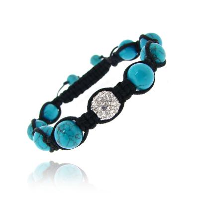 Crystal Fireball & Created Turquoise 10mm Adustable Shamballa Bracelet