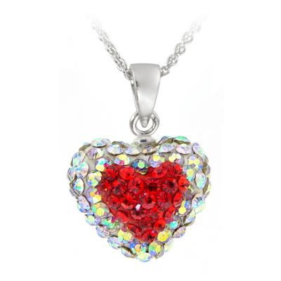 Sterling Silver Red Heart Crystal Fireball Heart Necklace