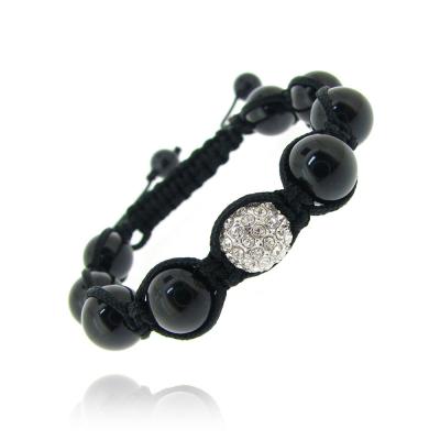 Crystal Fireball & Cabochon Onyx 10mm Adustable Shamballa Bracelet