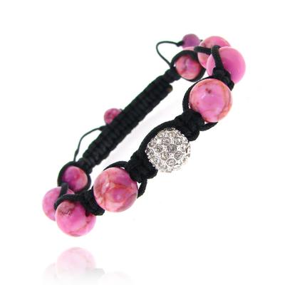 Crystal Fireball & Pink Agate 10mm Adustable Shamballa Bracelet