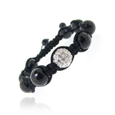 Crystal Fireball & Faceted Onyx 10mm Adustable Shamballa Bracelet