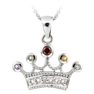 Sterling Silver Multi Gemstone & Diamond Accent Crown Necklace