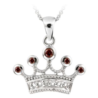 Sterling Silver Garnet & Diamond Accent Crown Necklace