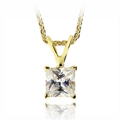 18K Gold Plated 3/4ct CZ Square Solitaire Necklace, 5mm