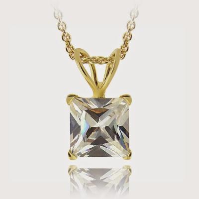 18K Gold Plated 2ct CZ Square Solitaire Necklace, 7mm