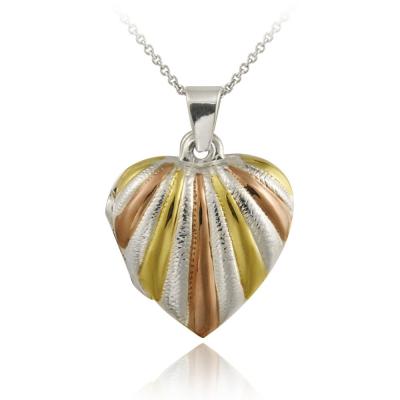 Sterling Silver Tri-Color Heart Shell Locket Pendant