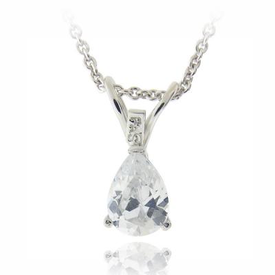 Silver Tone 3/4ct CZ Teardrop Solitaire Necklace, 7x5mm