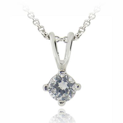 Silver Tone CZ Round Solitaire Necklace, 4mm