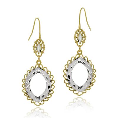 10K Gold Two-Tone Circle Dangle Earrings