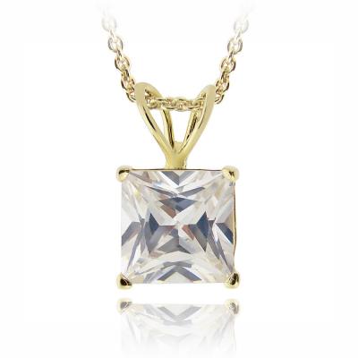 18K Gold Plated 3ct CZ Square Solitaire Necklace, 8mm