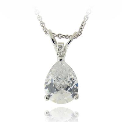 Silver Tone 1.75ct CZ Teardrop Solitaire Necklace, 9x7mm