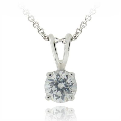 Silver Tone CZ Round Solitaire Necklace, 5mm