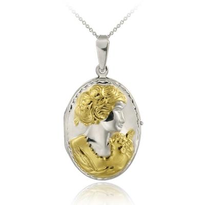 Sterling Silver Two-Tone Cameo Oval Locket Pendant