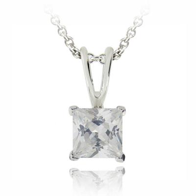 Silver Tone 3/4ct CZ Square Solitaire Necklace, 5mm
