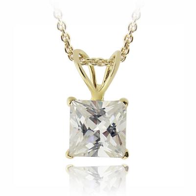 18K Gold Plated 1.25ct CZ Square Solitaire Necklace, 6mm