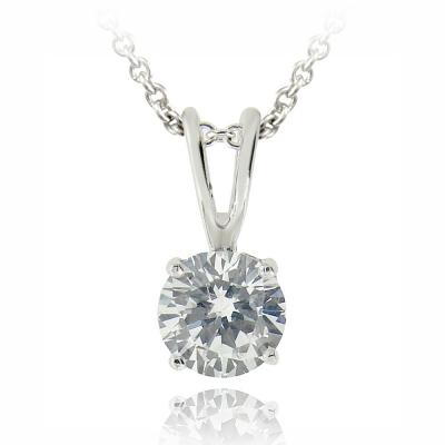 Silver Tone 3/4ct CZ Round Solitaire Necklace, 6mm