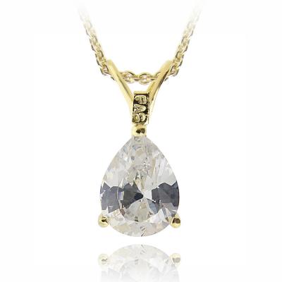 18K Gold Plated 1.75ct CZ Teardrop Solitaire Necklace, 9x7mm
