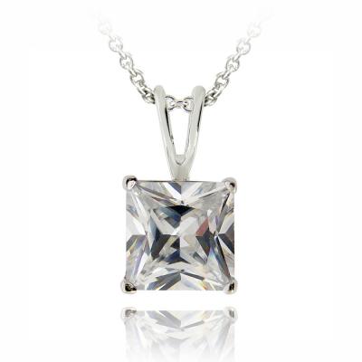 Silver Tone 3ct CZ Square Solitaire Necklace, 8mm