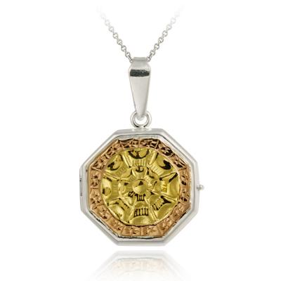 Sterling Silver Tri-Color Medallion Locket Pendant