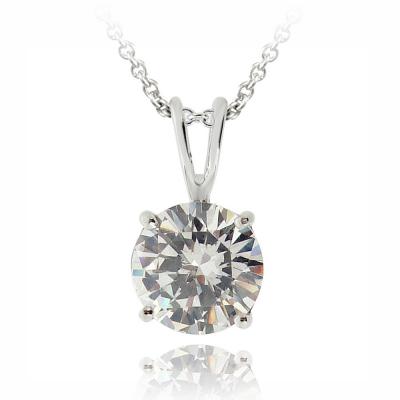 Silver Tone CZ Round Solitaire Necklace, 9mm