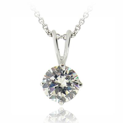 Silver Tone 1.25ct CZ Round Solitaire Necklace, 7mm