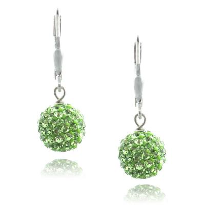 Sterling Silver Peridot Swarovski Elements Fireball Leverback Dangle Earrings, 10mm