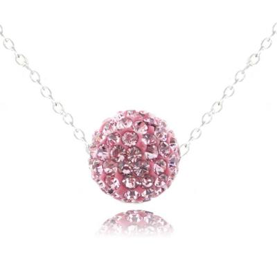 Sterling Silver 10mm Pink Crystal Fireball Necklace