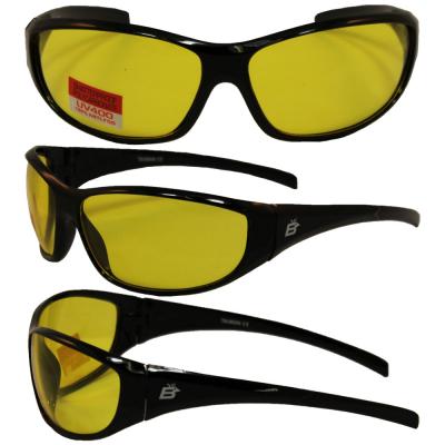 Birdz Sparrow Riding Glasses Gloss Black Frame with Yellow Lenses