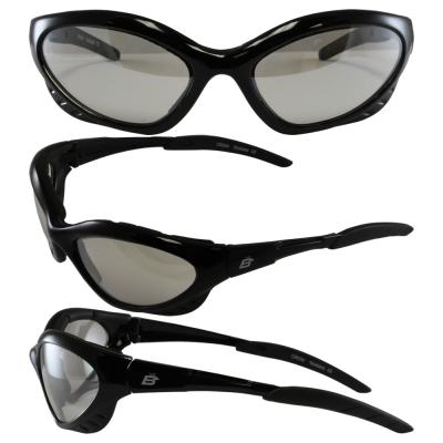 Birdz Crow Aerodynamic Sleek Padded Riding Glasses with Clear Mirrored Lenses