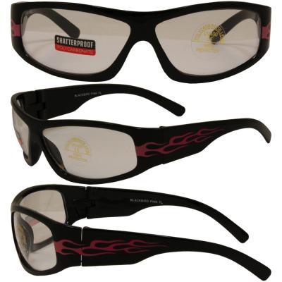Birdz Blackbird Aggro-Look Pink Flame Frame Riding Glasses with Clear Lenses