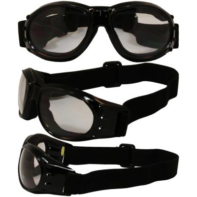 Birdz Eagle Black Frame Motorcycle Goggles with Clear Shatterproof Polycarbonate Lenses and Vented Open Cell Foam