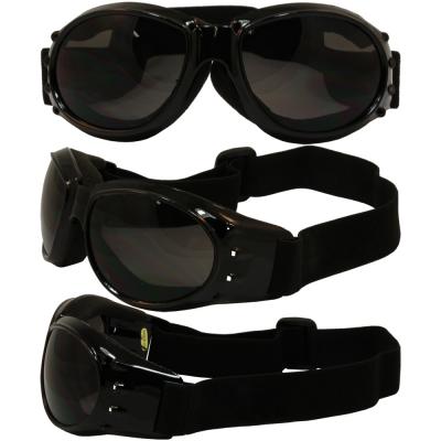 Birdz Eagle Black Frame Motorcycle Goggles with Smoke Shatterproof Polycarbonate Lenses and Vented Open Cell Foam