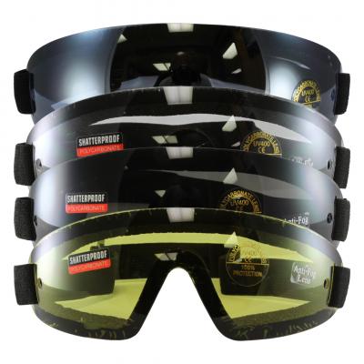 Birdz Wing Face Hugging Riding or Sky Diving Goggles with 4 Sets of Goggles, Clear, Blue, Yellow, Smoke