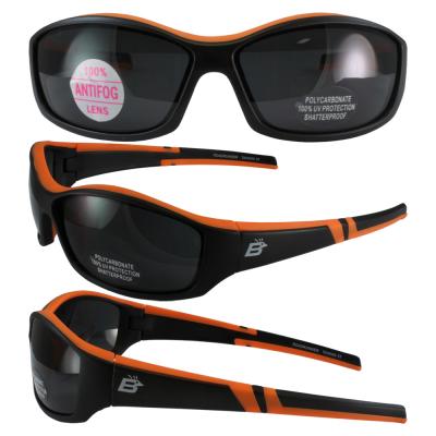Birdz Road Runner Head Gripping Riding Glasses with Black Frame and Injected Orange Rubber Trim and Dark Smoke Lenses