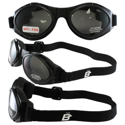 Birdz Owl Black Frame Motorcycle Goggles with Clear, Smoke and Yellow Shatterproof Anti-Fog Polycarbonate Lenses and Vented Open Cell Foam and a Carrying Case