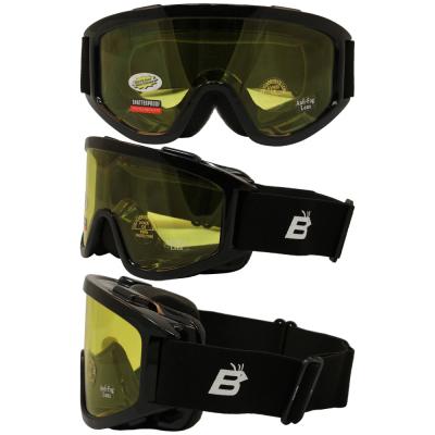 Birdz Vulture Black Frame Motorcycle Goggles with Yellow Bifocal Shatterproof Anti-Fog Polycarbonate Lenses and Vented Open Cell Foam