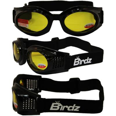 Birdz Kite Black Frame Motorcycle Goggles with Yellow 1.5x Bifocal Shatterproof Anti-Fog Polycarbonate Lenses and Vented Open Cell Foam