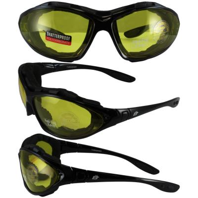 Birdz Thrasher Motorcycle Glasses-Convert-to-Goggles with Yellow Shatterproof Anti-Fog Polycarbonate Lenses and Wind Blocking Foam