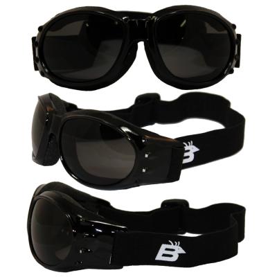 Birdz Eagle Black Frame Motorcycle Goggles with Smoke Shatterproof Anti-Fog Polycarbonate Lenses and Vented Open Cell Foam
