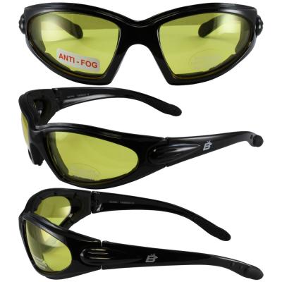 Birdz Quail Motorcycle Glasses with Yellow Shatterproof Anti-Fog Polycarbonate Lenses and Wind Blocking Foam