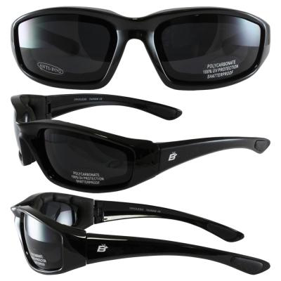 Birdz Oriole Motorcycle Glasses with Super Dark Smoke Shatterproof Anti-Fog Polycarbonate Lenses and Wind Blocking Foam