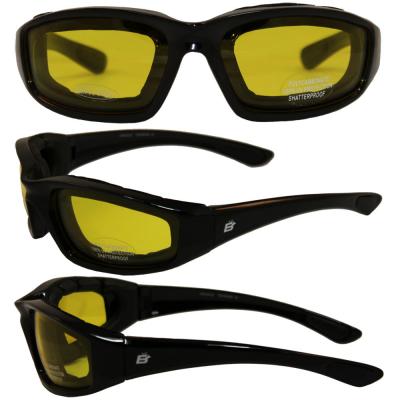 Birdz Oriole Motorcycle Glasses with Yellow Shatterproof Anti-Fog Polycarbonate Lenses and Wind Blocking Foam