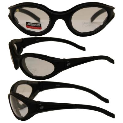 Birdz Raven Motorcycle Glasses with Clear Shatterproof Anti-Fog Polycarbonate Lenses and Wind Blocking Foam