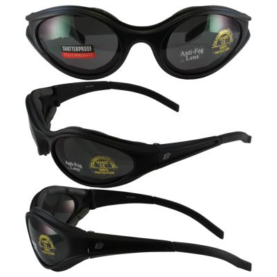Birdz Raven Motorcycle Glasses with Smoke Shatterproof Anti-Fog Polycarbonate Lenses and Wind Blocking Foam