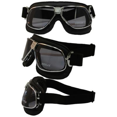 Nannini Cruiser With Hand Stitched Black Leather and Grey Antifog Cylindrical Polycarbonate Lenses.