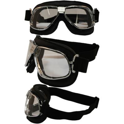 Nannini Cruiser With Hand Stitched Black Leather and Clear Antifog Cylindrical Polycarbonate Lenses.